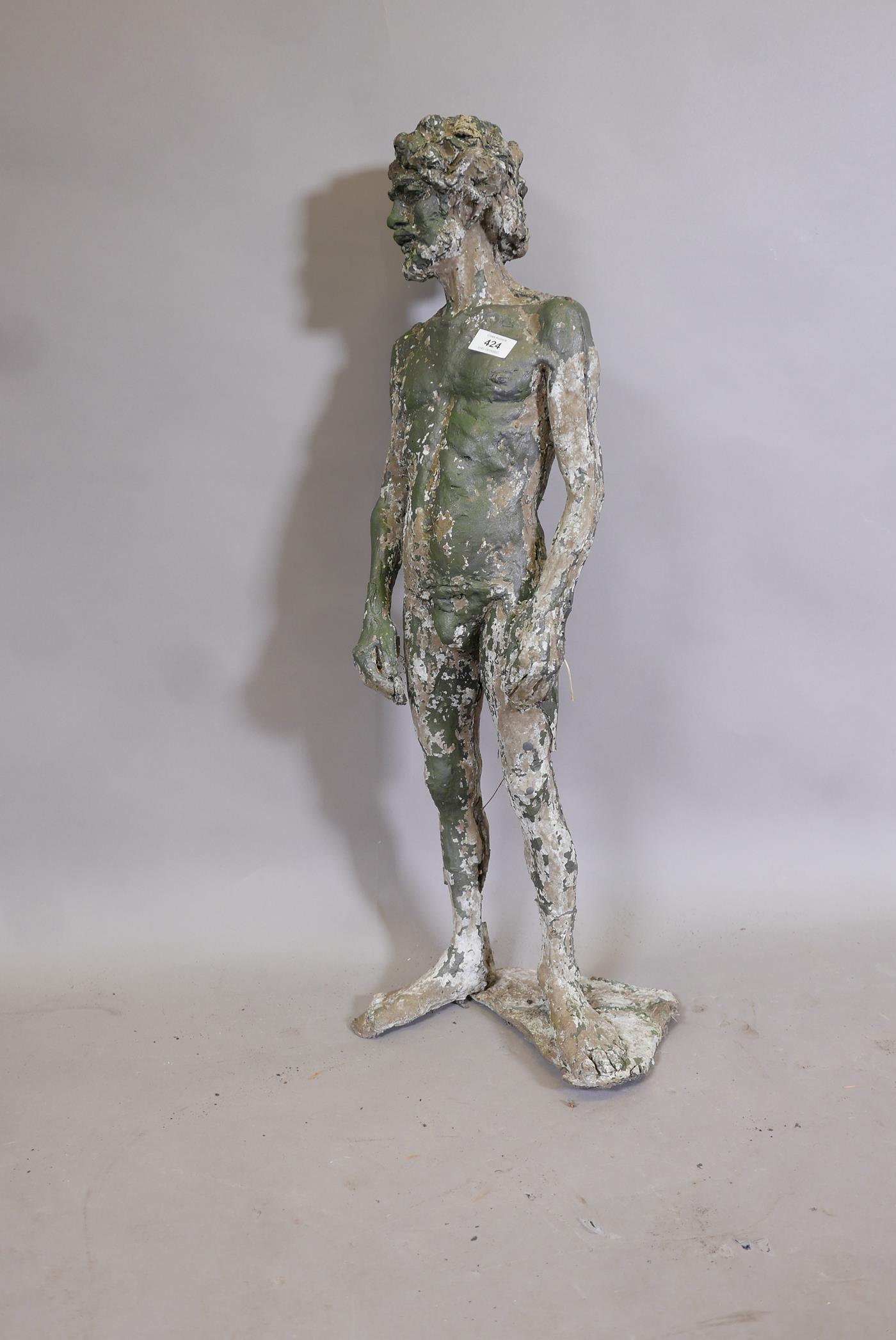 A painted composition statue, study of a male nude, 33" high - Image 2 of 2