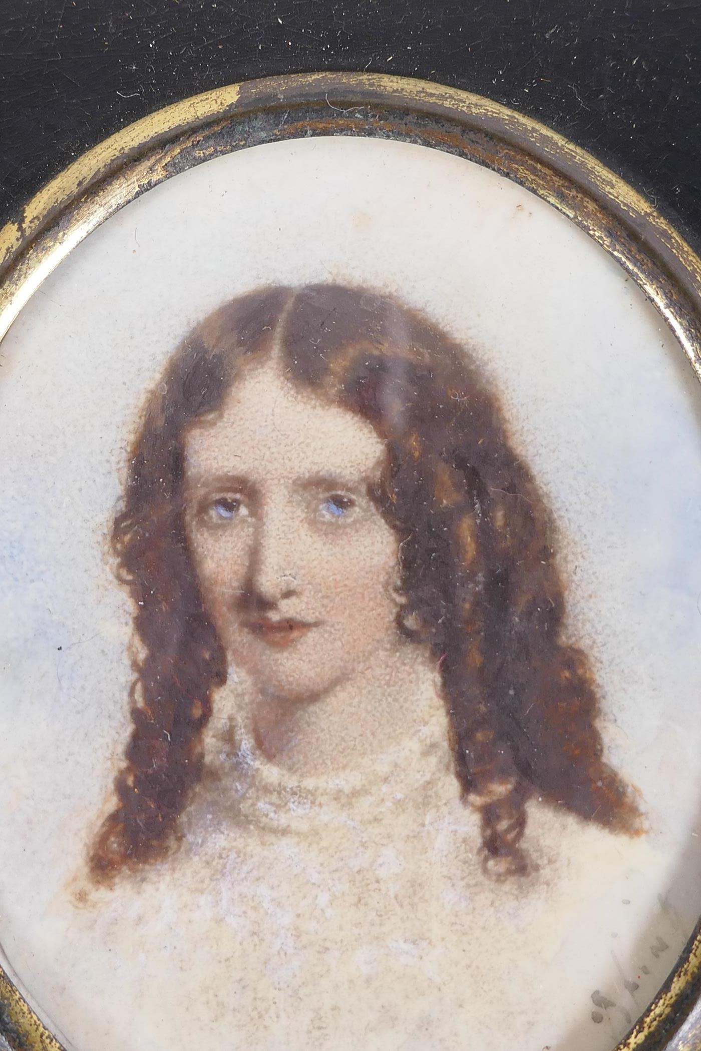 Four C19th miniature portraits of ladies, largest 5" x 4" - Image 3 of 5