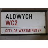 Architectural Salvage, A Aldwych WC2, City of Westminster enamel street sign, double sided, 1970'