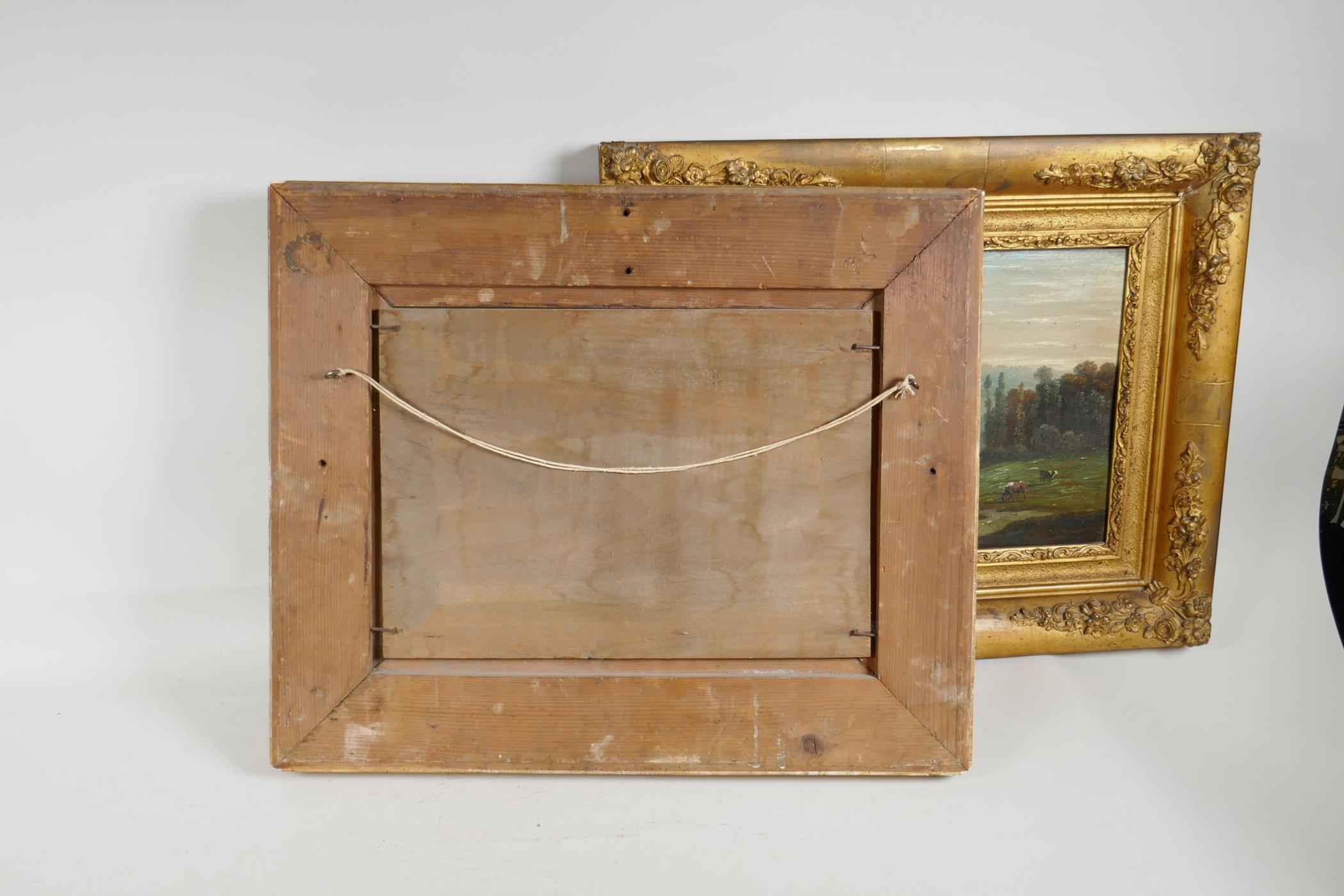 A pair of late C18th/early C19th classical landscape scenes, oil on poplar wood, 13" x 9" - Image 5 of 5