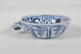 A Ming style blue & white porcelain water pourer, with lotus flower decoration, Chinese, 5½"