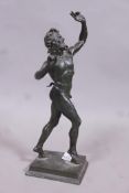 A C19th Grand Tour bronze figure of the dancing faun of Pompeii, 12" high, A/F break to left arm