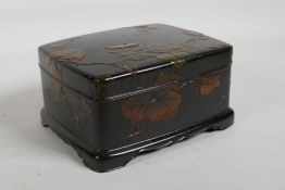 A Japanese Meiji period lacquer box with shibayama inlaid insect decoration, repaired, 6½" x 5"