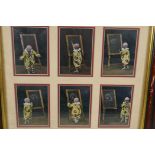 A framed set of six Edwardian postcards "The Young Pirot Artiste", all with ½d stamp postmarked