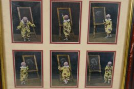 A framed set of six Edwardian postcards "The Young Pirot Artiste", all with ½d stamp postmarked