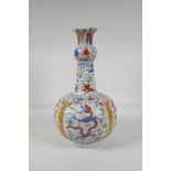 A Chinese Wucai porcelain garlic head shaped vase, decoration with dragons, cranes & flowers, 6