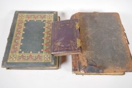 A Victorian leather photograph album with gilt brass hasps, 6" x 5", and two larger, both A/F