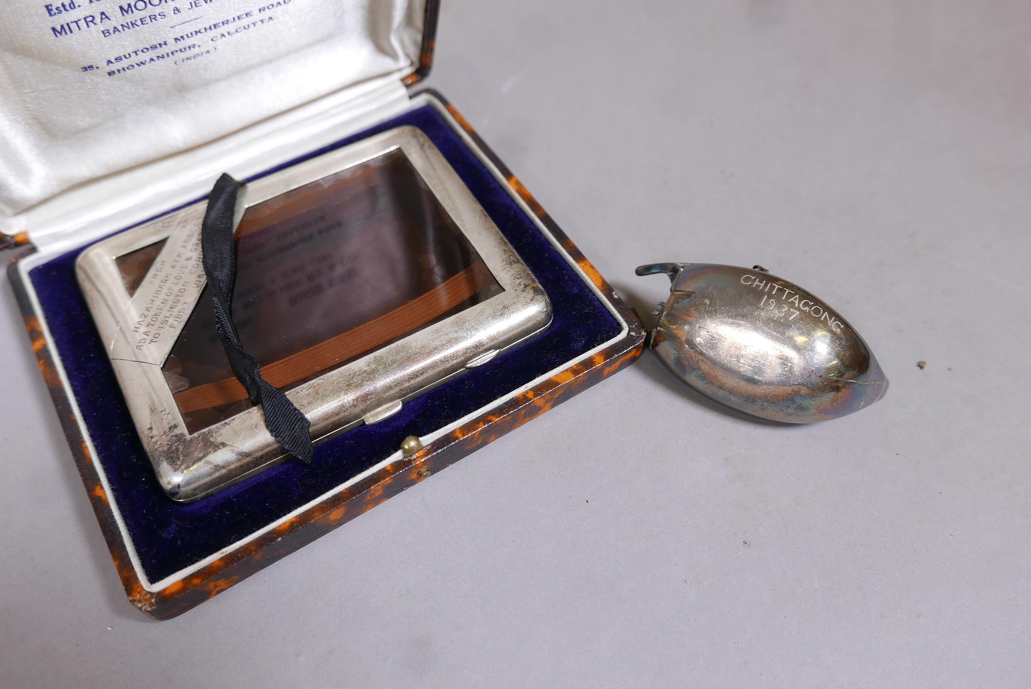 Football interest: an Indian silver cigarette case with inset mica panels, engraved dedication - Image 5 of 6