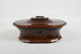 A C19th American burrwood trinket box with chequered banded inlay, 8" x 5"