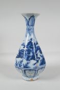 A Chinese Yuan syle blue  & white porcelain pear shaped vase of octagonal form, decorated with