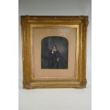A Victorian overpainted full length photograph of a lady, in a good gilt period frame, image 10" x