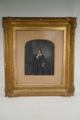 A Victorian overpainted full length photograph of a lady, in a good gilt period frame, image 10" x