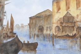 Two unframed Venice scenes, one monogrammed, watercolours, largest 15" x 22"
