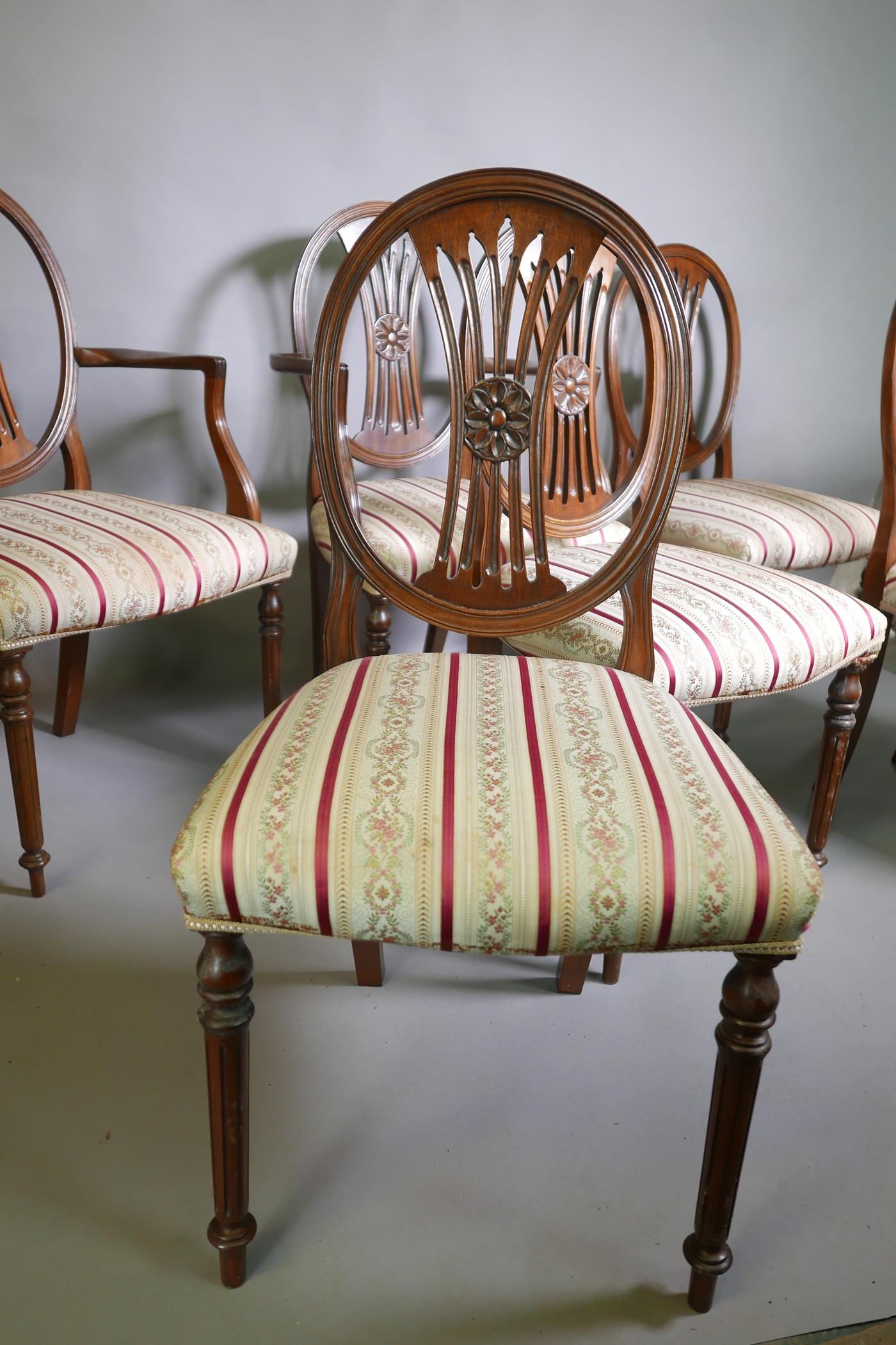 A set of six (four + two) Adam style dining chairs, with pierced splat backs, raised on fluted - Image 3 of 3