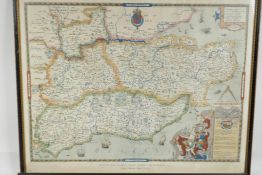 After Saxton, hand finished map of Kent, Sussex, Surrey and Middlesex, 1575, and a later map of