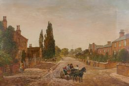 A C19th naive village scene with horse drawn cart, indistinctly signed and dated 1881, oil on