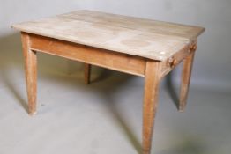 An antique pine scullery table with single end drawer and walnut top, 46" x 35" x 29"