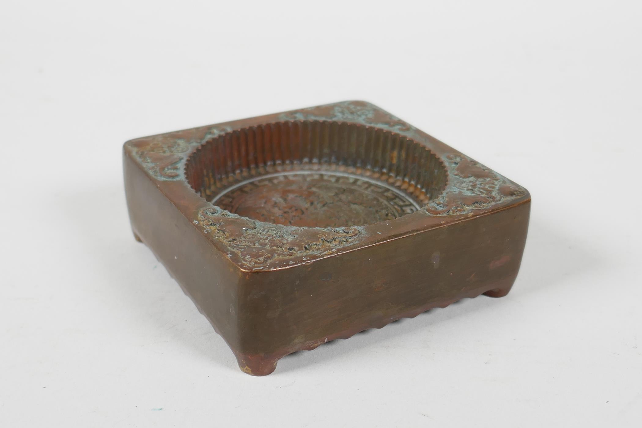 A Chinese Qianlong style bronze moon cake mould, 8 character mark to base, 3½" x 3½" - Image 3 of 5