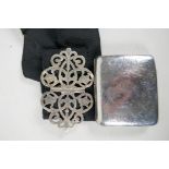 A silver plated nurses buckle with pierced and engraved floral decoration, 3½" x 2½", and a