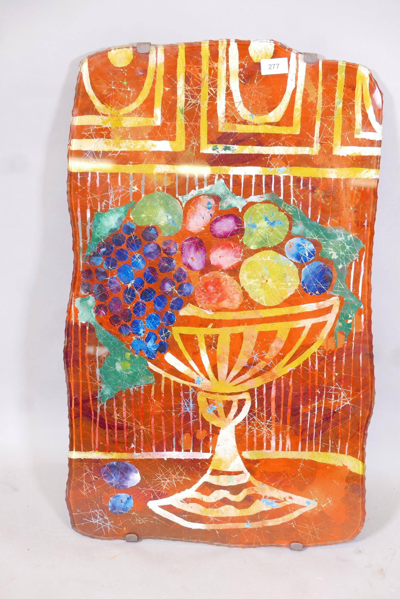 Erwin Burger, a mid century studio glass, reverse painted panel, signed and dated verso 1967, with