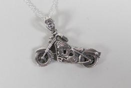 A 925 silver pendant necklace in the form of a Harley Davidson, 1½" long