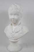 A plaster bust of a young boy in Regency dress, after the antique, 15" high