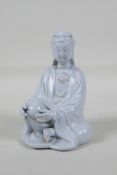 A blanc de chine porcelain figure of Quan Yin, impressed seal marks to the reverse, 5" high