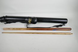 A two piece ash snooker cue in a viper Q-Vault bag