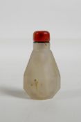 A Chinese faceted white agate snuff bottle, 2" high