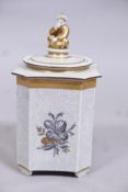 A C19th Royal Copenhagen porcelain tea caddy, with oriental inspired decoration, marked to base