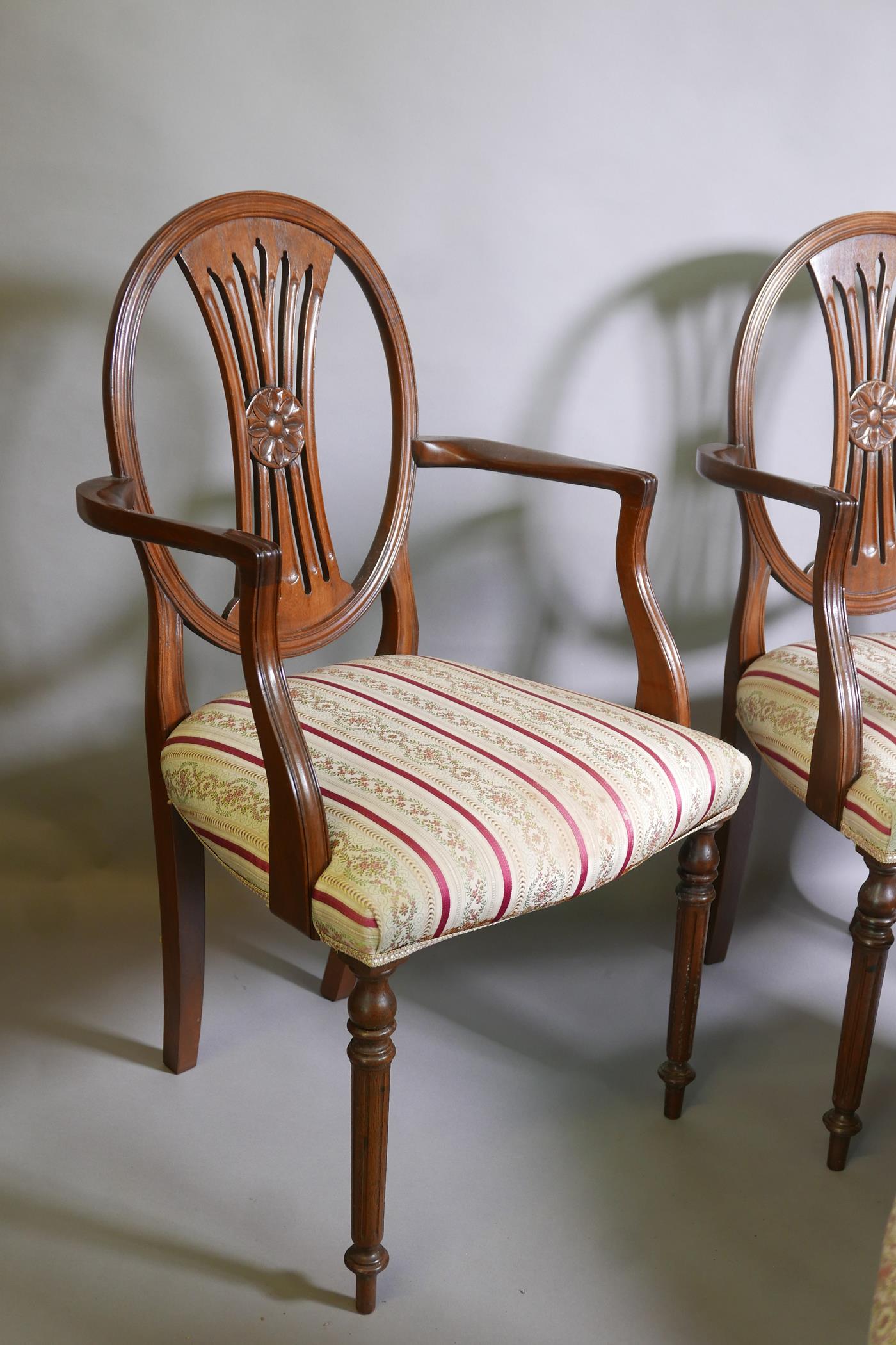 A set of six (four + two) Adam style dining chairs, with pierced splat backs, raised on fluted - Image 2 of 3