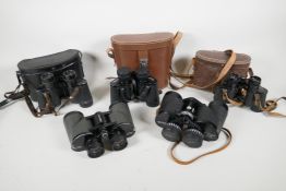 Four pairs of Charles Frank field binoculars, (two 8x30, one 8x40 and one 8x25), and a pair of