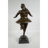 A bronze figure of a ballet dancer, in the manner of Botero, 16½" high