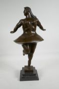 A bronze figure of a ballet dancer, in the manner of Botero, 16½" high