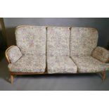 Ercol blond beechwood hoop back Windsor settee, 78" wide