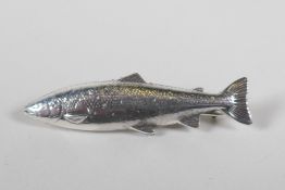 A 925 silver brooch in the form of a salmon, by J.S Brown, 1½" long