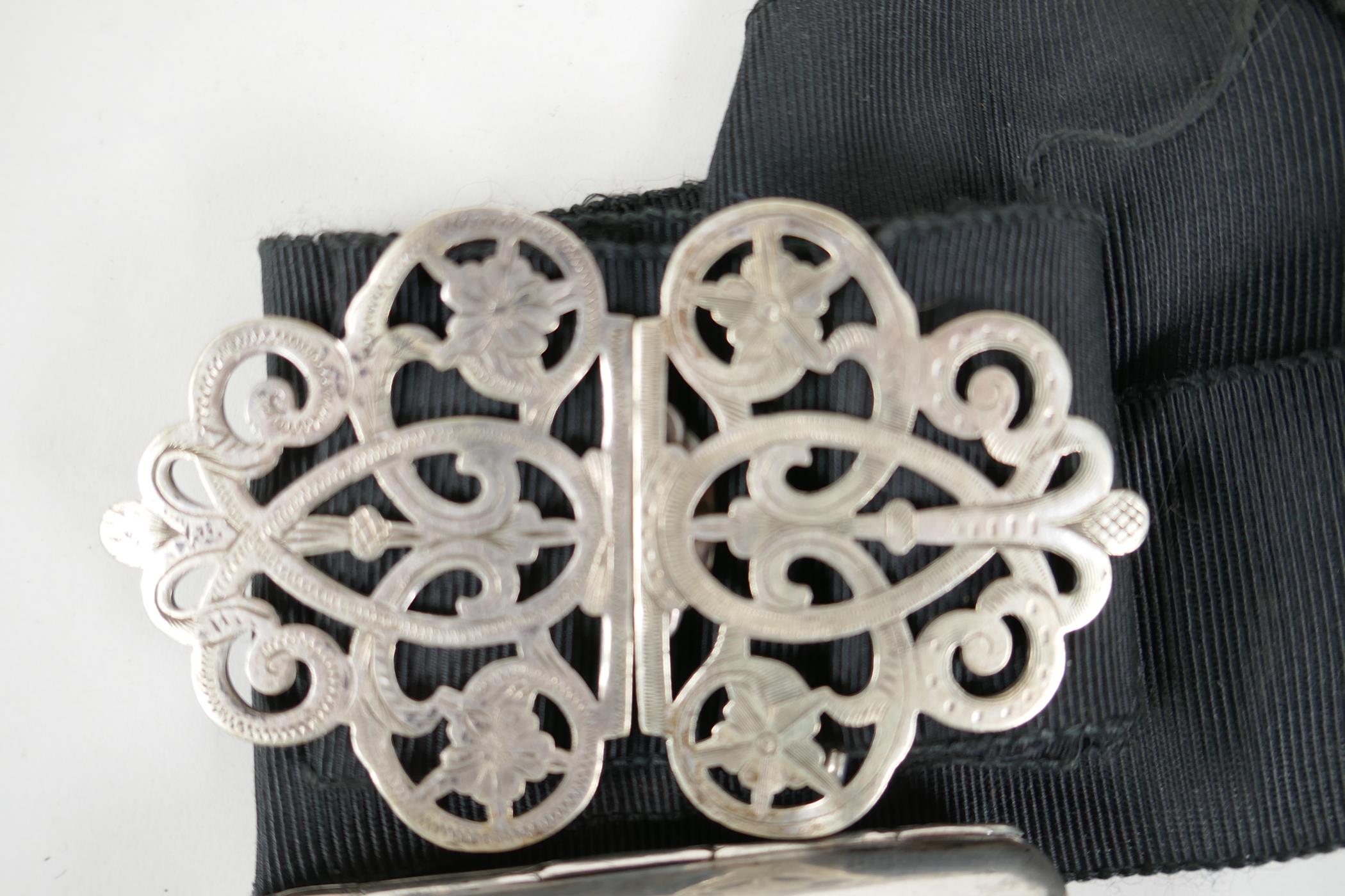 A silver plated nurses buckle with pierced and engraved floral decoration, 3½" x 2½", and a - Image 2 of 3