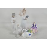 A Royal Doulton figure, Dinky Do HN1678, 4½" high, and an Royal Doulton floral swan, a Lladro duck