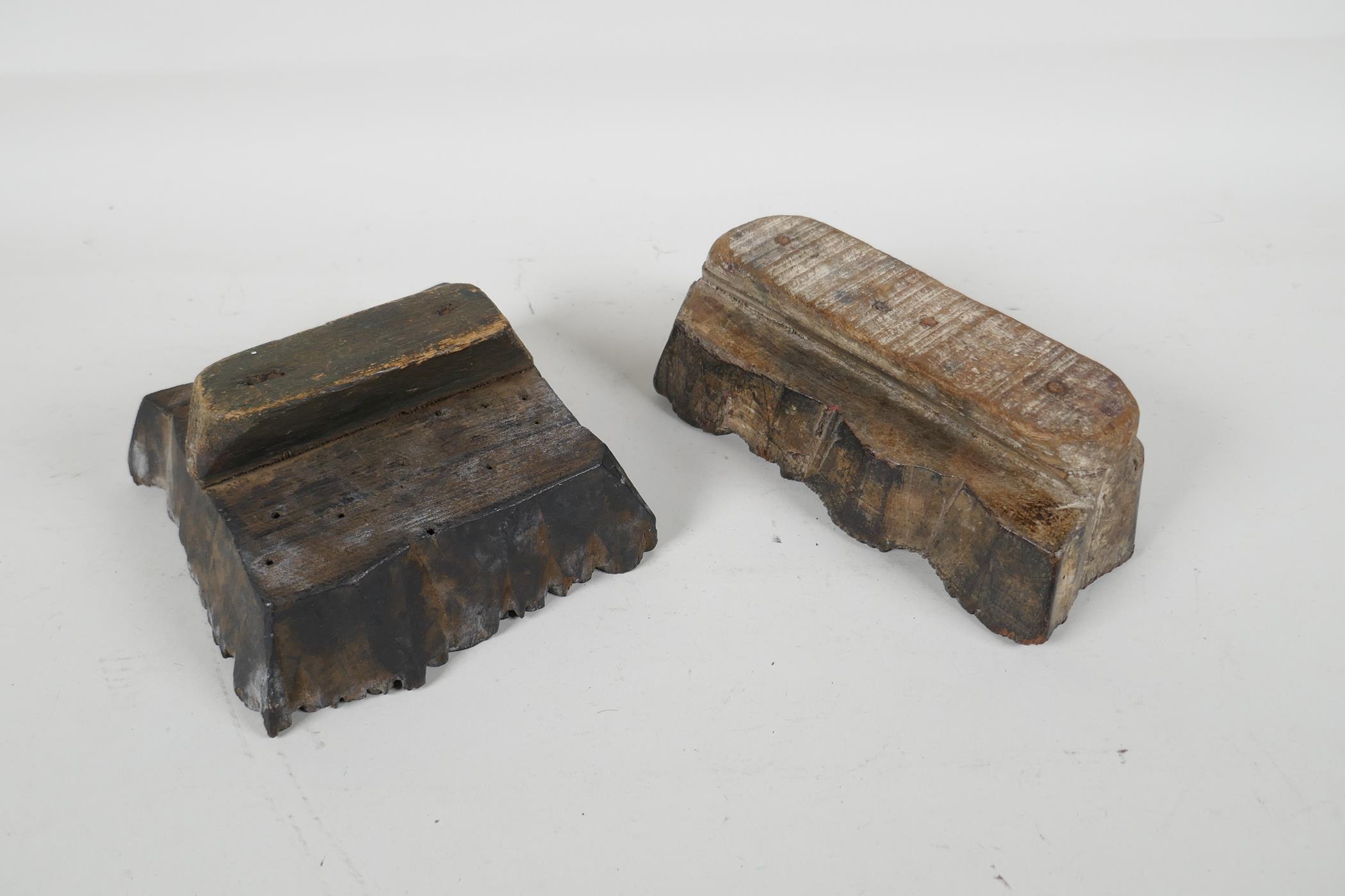 Two Indonesian carved wood batik printing blocks, 5" x 5" - Image 5 of 5