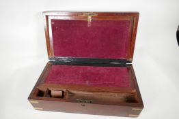 A C19th brass bound mahogany writing box, with fitted interior & secret drawers, (for