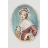 An early C19th miniature of a young girl, 1½" long, unframed