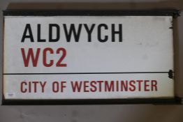 Architectural Salvage, A Aldwych WC2, City of Westminster enamel street sign, double sided, 1970'