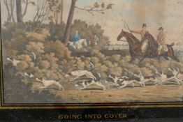 A Victorian hunting print, "Going Into Cover", in a eglomese mount and gilt frame, 17½" x 13½"