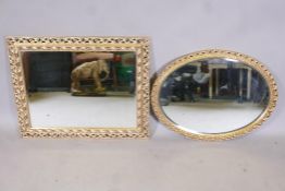 A pierced gilt wall mirror and another with bevelled glass, largest 29" x 23"