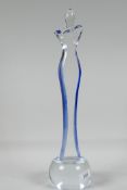 A glass statuette, inscribed to base, 16" high