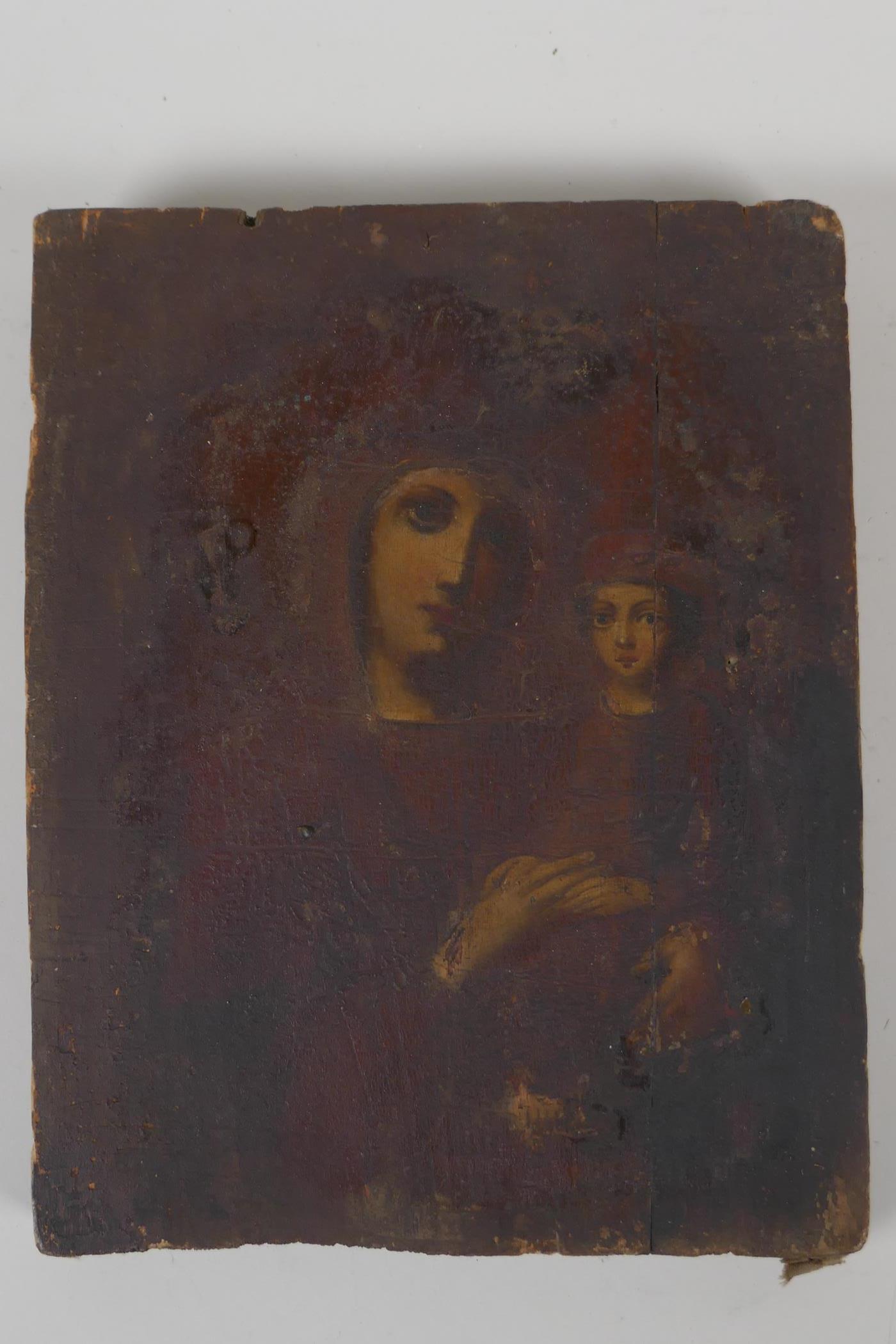 Portrait of the Madonna and Child, antique oil on panel, 8" x 7"