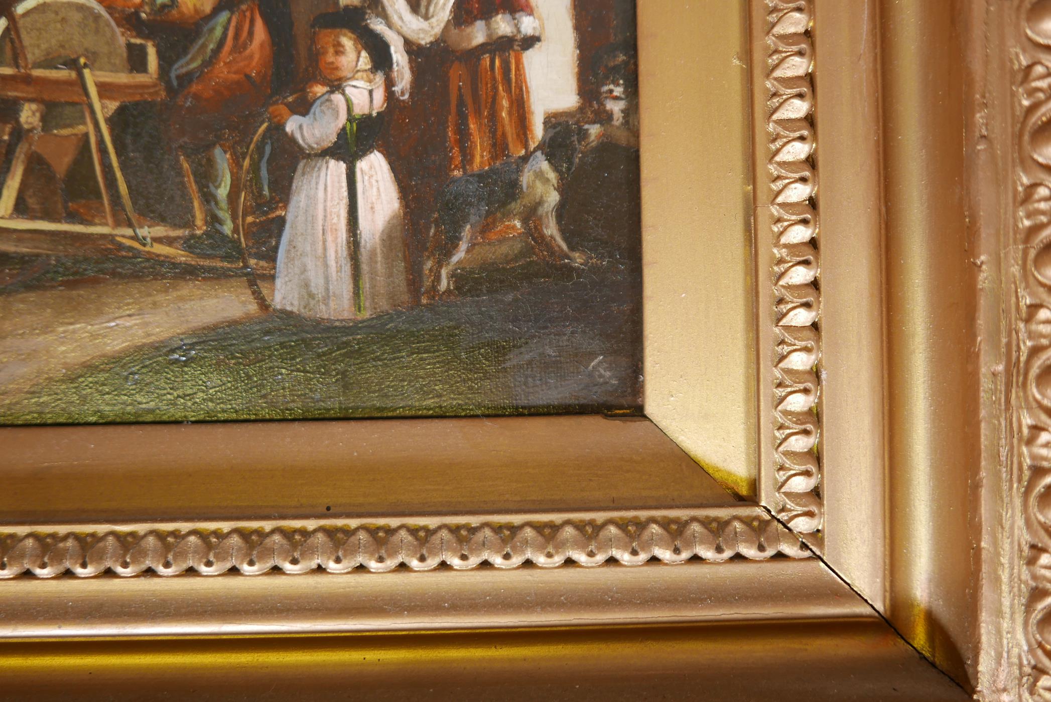 A pair of genre scenes, a knife grinder, and a hawker, oils on canvas, signed with a monogram, - Image 7 of 8