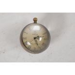 A glass & brass ball, desk top clock, 2¼" diameter