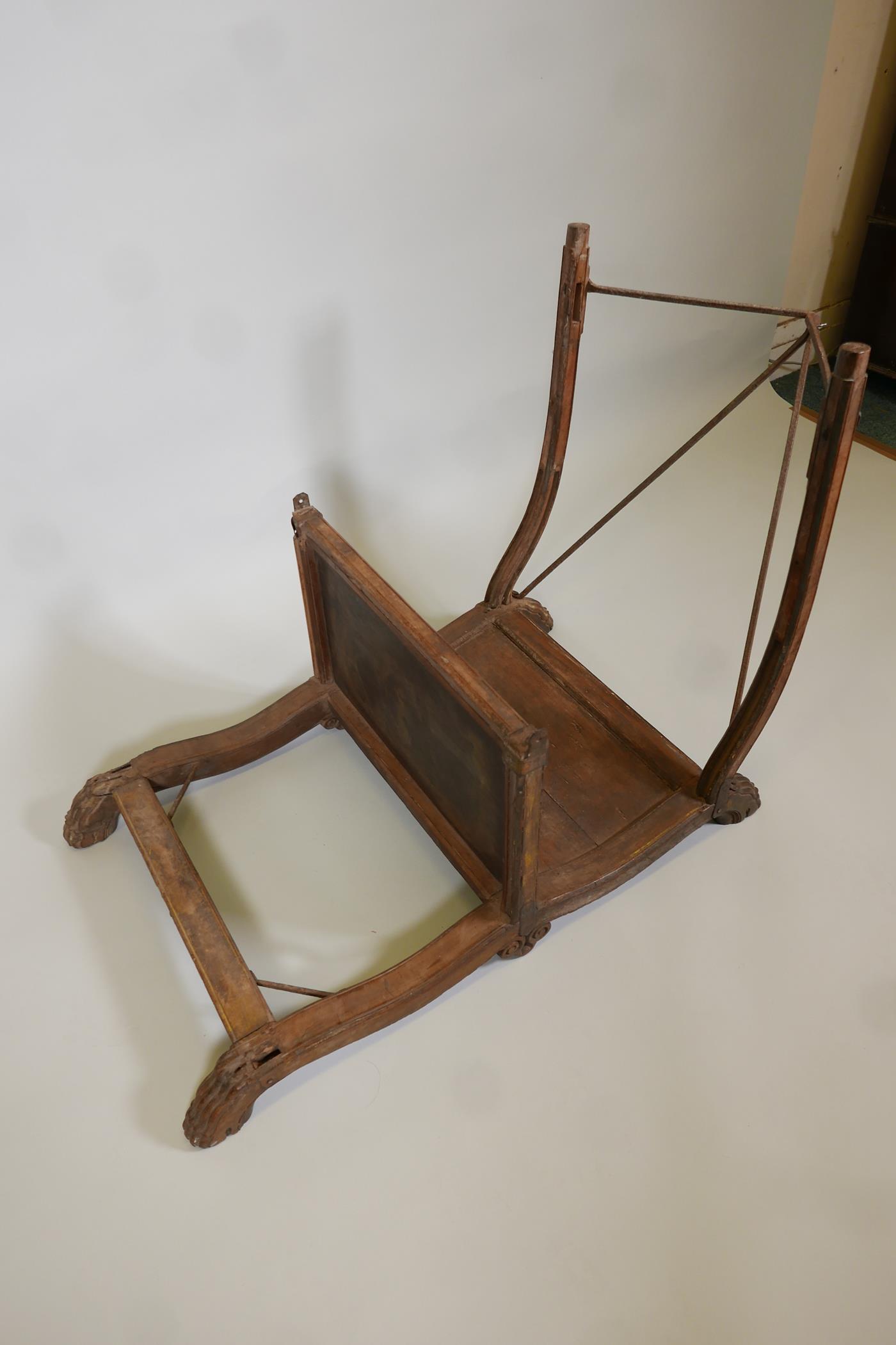 An antique carved wood Howdah, (elephant seat), with carved details & paint remnants. AF, 36" x 22" - Image 4 of 4