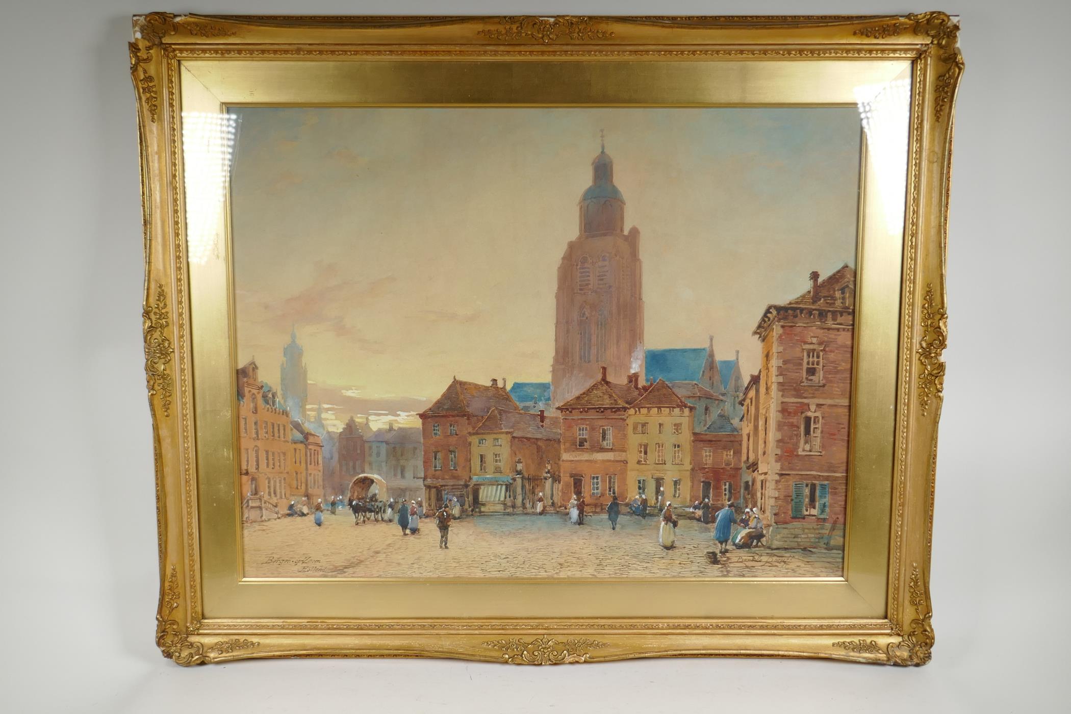 Pierre Le Boeuf, French C19th, Bergen op Zoom, Holland, city square, watercolour, 26" x 20" - Image 2 of 5